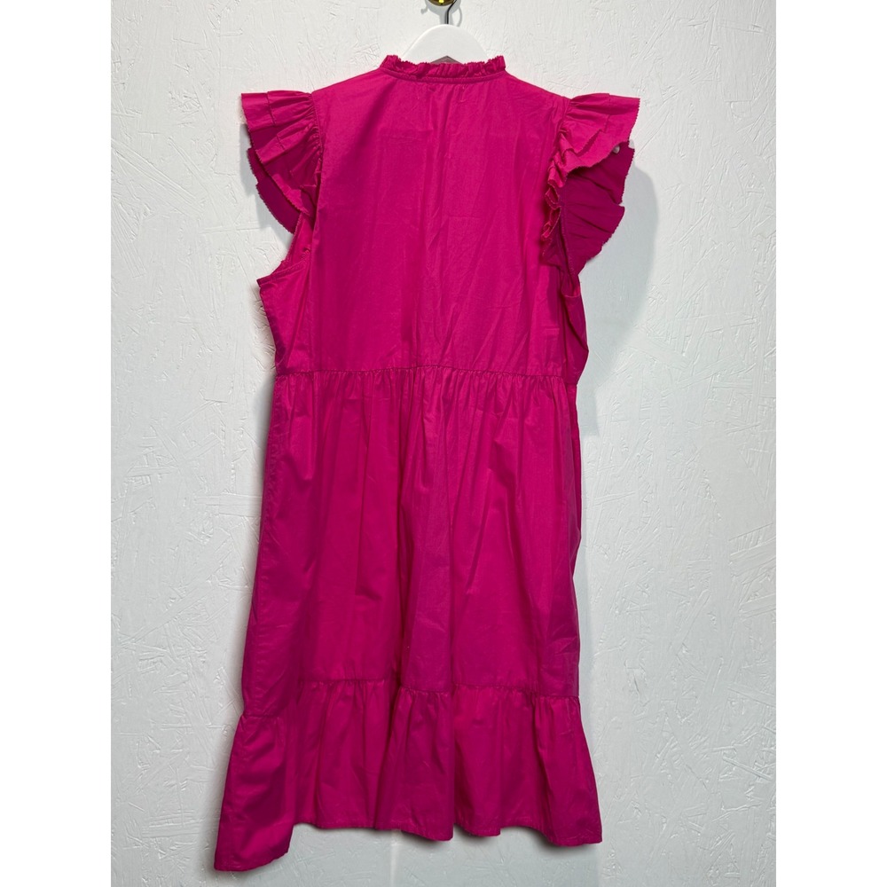 Caroline Constas Ruffle Sleeve V-Neck Tiered Mini Dress Pink Cotton Size M - Picture 4 of 4